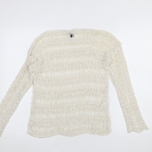 Mango Women’s Ivory Open Knit Pullover Jumper Size M