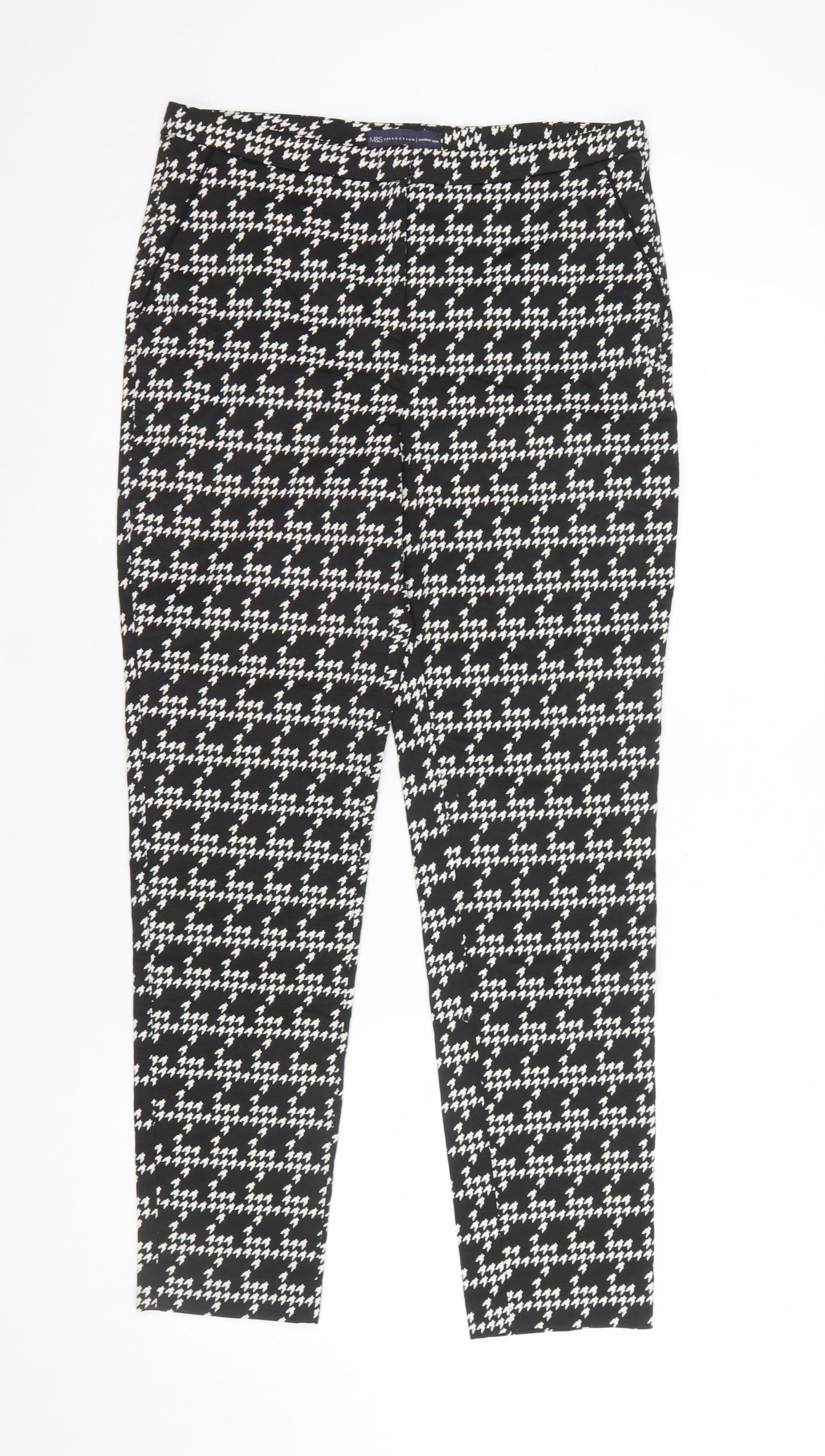 Marks and Spencer Womens Black Houndstooth Slim Tapered Trousers Size 12