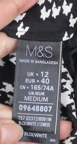 Marks and Spencer Womens Black Houndstooth Slim Tapered Trousers Size 12