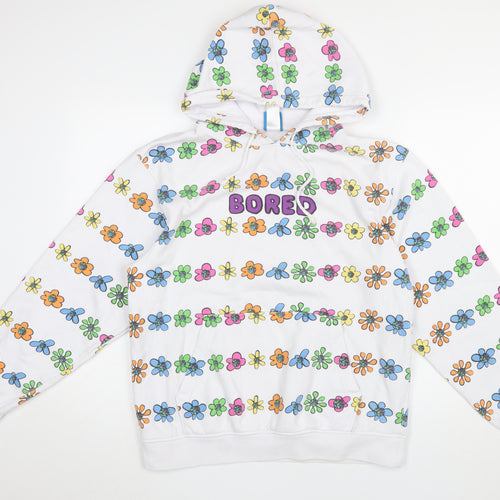 Teenage White Multicoloured Floral BORED Hoodie Women M Pullover
