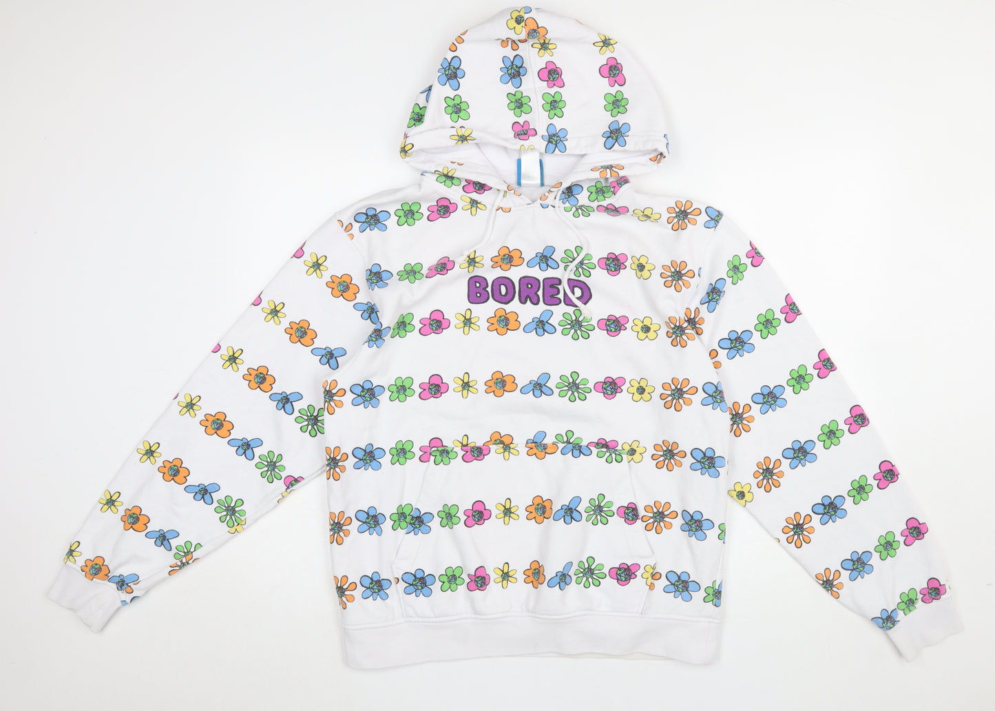 Teenage White Multicoloured Floral BORED Hoodie Women M Pullover