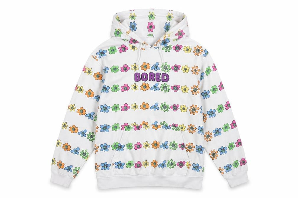 Teenage White Multicoloured Floral BORED Hoodie Women M Pullover