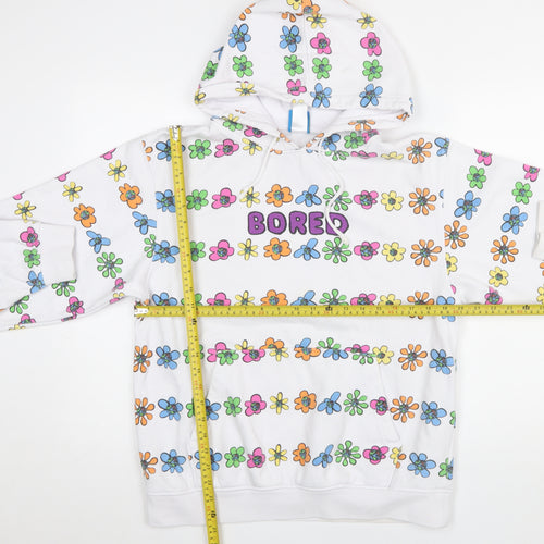 Teenage White Multicoloured Floral BORED Hoodie Women M Pullover