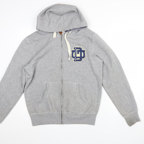 Duffer Mens Grey Full Zip Hoodie M Regular Fit Sports Logo