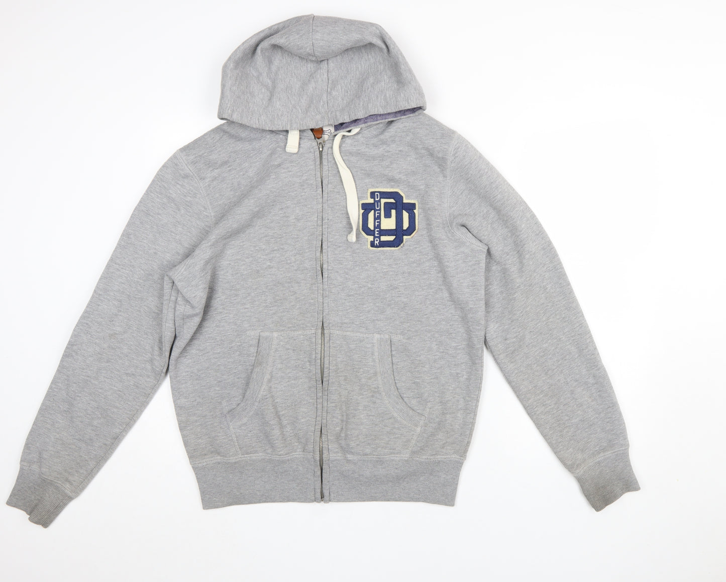Duffer Mens Grey Full Zip Hoodie M Regular Fit Sports Logo