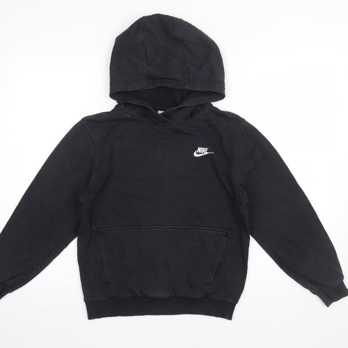 Nike Boys Black Pullover Hoodie L 147-158cm Cotton Blend Logo Sweatshirt