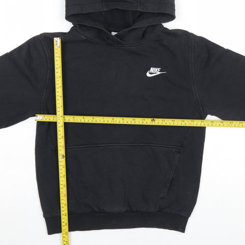 Nike Boys Black Pullover Hoodie L 147-158cm Cotton Blend Logo Sweatshirt