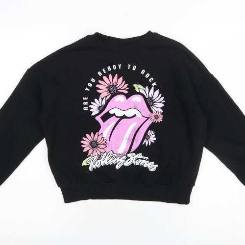 The Rolling Stones Girls Black Pullover Sweatshirt 10-11 Years Graphic Rock Band