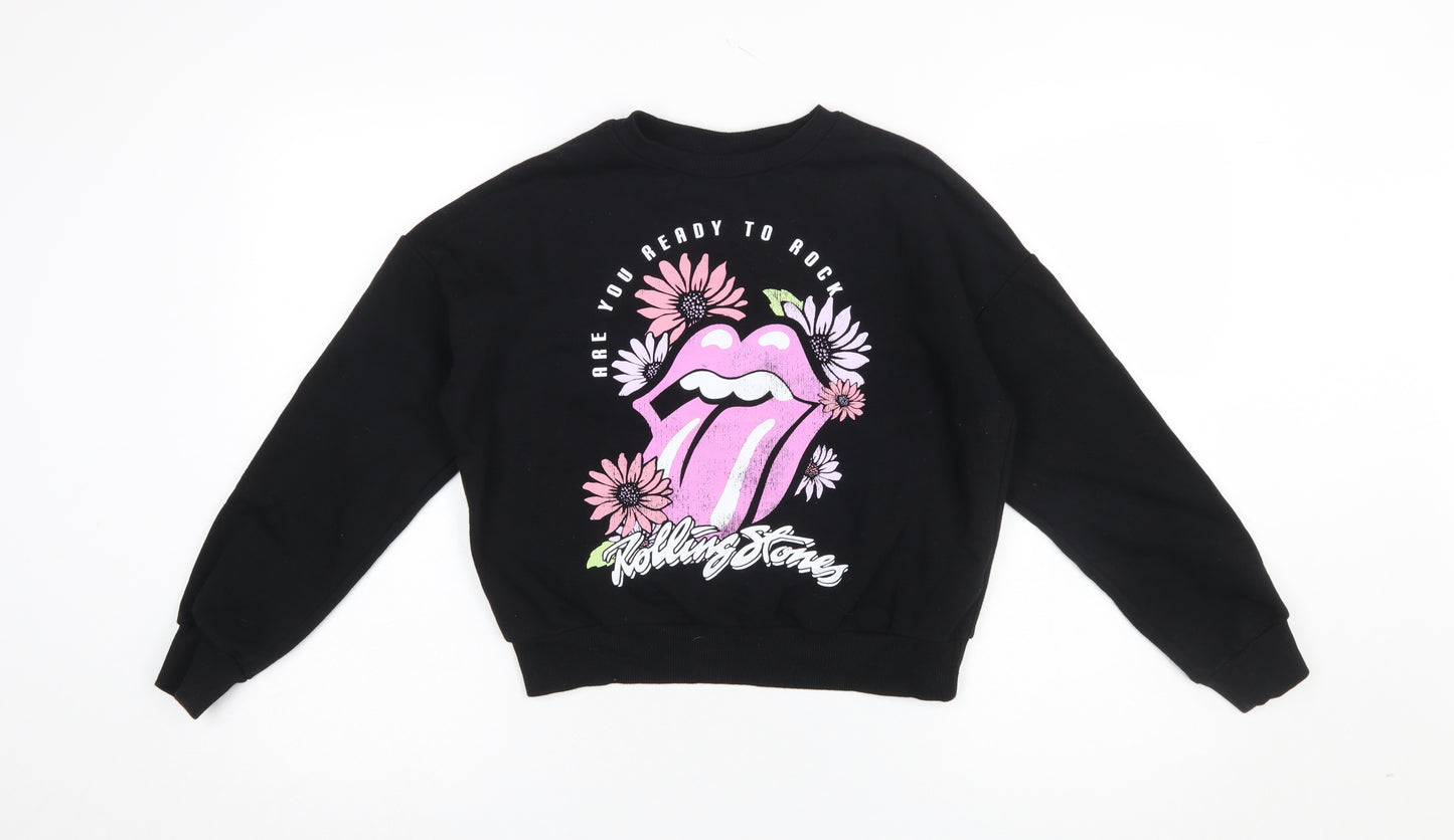 The Rolling Stones Girls Black Pullover Sweatshirt 10-11 Years Graphic Rock Band