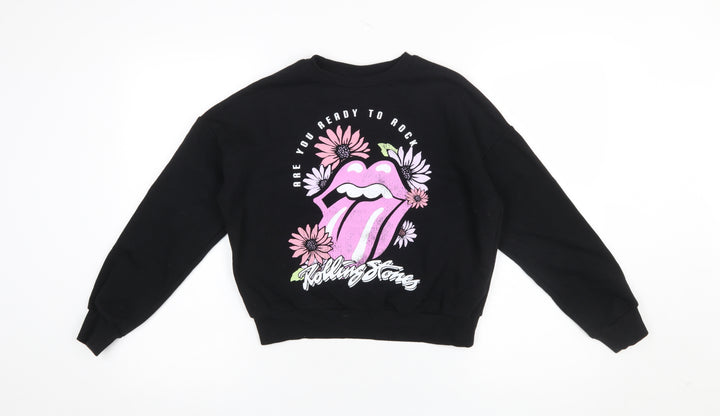 The Rolling Stones Girls Black Pullover Sweatshirt 10-11 Years Graphic Rock Band