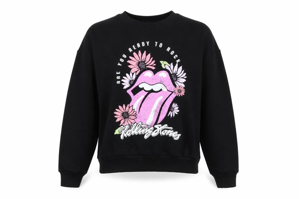 The Rolling Stones Girls Black Pullover Sweatshirt 10-11 Years Graphic Rock Band