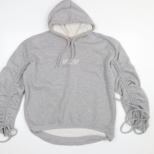 Misspap Women Grey Size 8 Pullover Hoodie with Ruched Sleeves