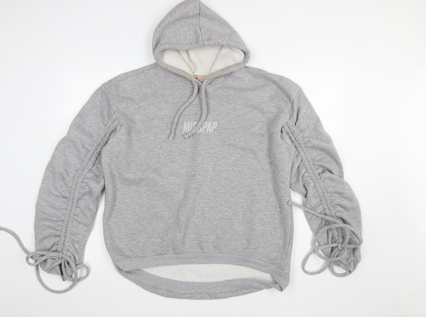 Misspap Women Grey Size 8 Pullover Hoodie with Ruched Sleeves