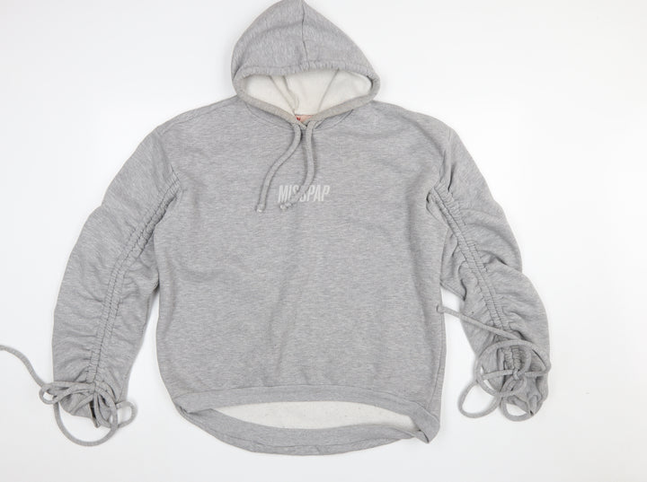 Misspap Women Grey Size 8 Pullover Hoodie with Ruched Sleeves