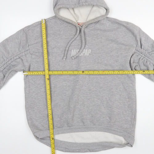Misspap Women Grey Size 8 Pullover Hoodie with Ruched Sleeves
