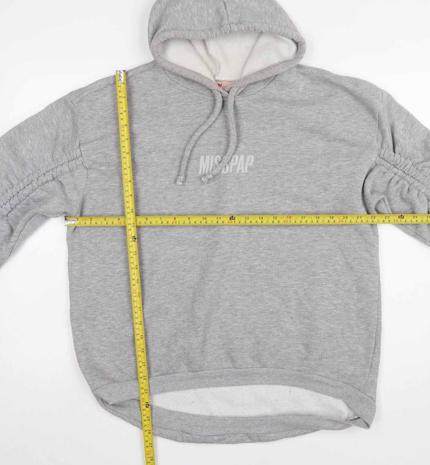 Misspap Women Grey Size 8 Pullover Hoodie with Ruched Sleeves
