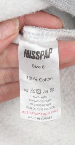 Misspap Women Grey Size 8 Pullover Hoodie with Ruched Sleeves