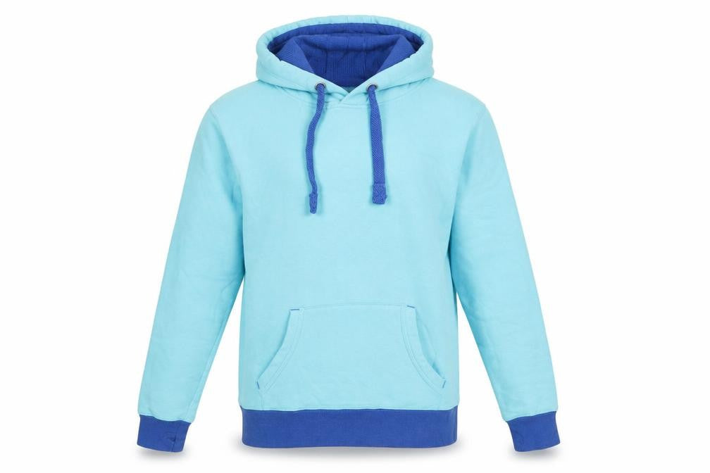 Front view of Stonewashed men’s blue pullover hoodie m regular cotton blend