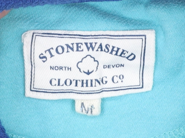 Stonewashed Mens Blue Pullover Hoodie M Regular Cotton Blend