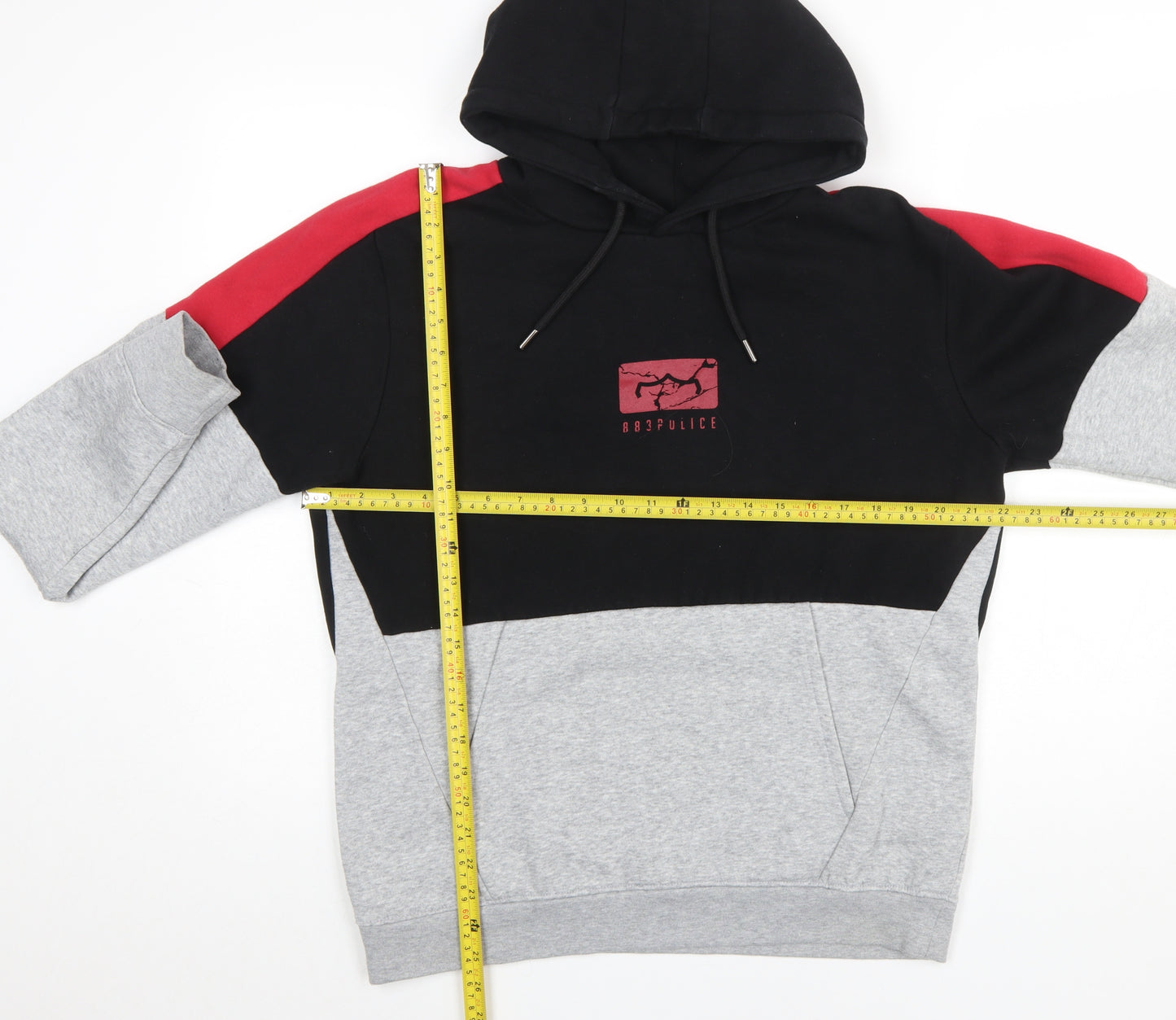 883 Police Men's Black Grey Red Pullover Hoodie Size M Colour Block