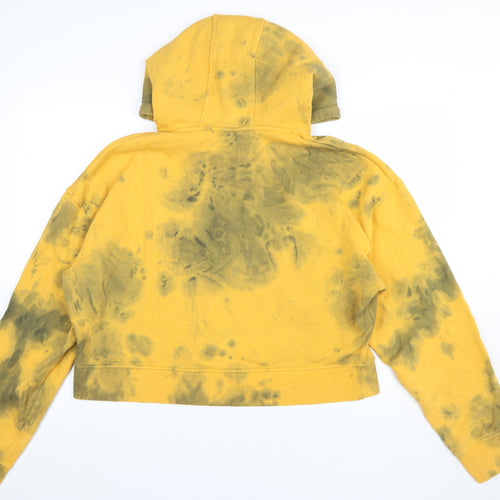 ZARA Women Yellow Tie Dye Pullover Hoodie XL Cotton Blend