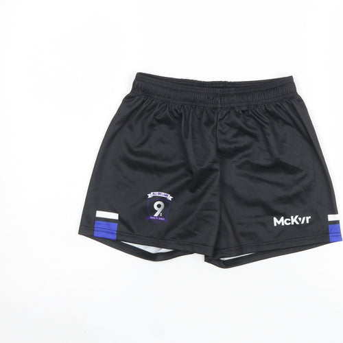 McKvr Boys Black Athletic Sports Shorts 28in Regular Fit Polyester