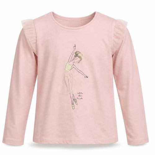 Vertbaudet Girls Pink Long Sleeve Ballerina T-Shirt 14 Years Cotton Ruffle Detail