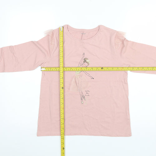 Vertbaudet Girls Pink Long Sleeve Ballerina T-Shirt 14 Years Cotton Ruffle Detail