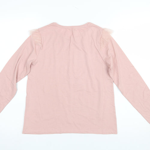 Vertbaudet Girls Pink Long Sleeve Ballerina T-Shirt 14 Years Cotton Ruffle Detail