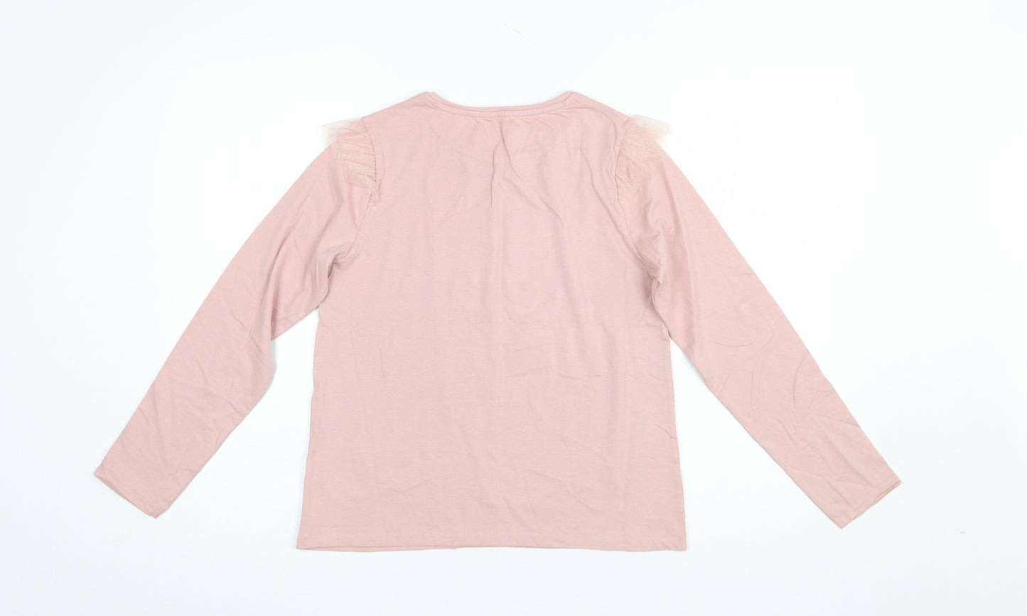 Vertbaudet Girls Pink Long Sleeve Ballerina T-Shirt 14 Years Cotton Ruffle Detail