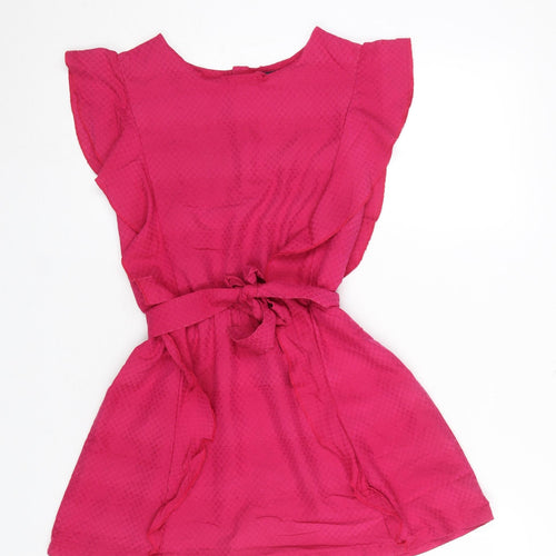 Kiabi Girls Pink A-Line Short Sleeve Belted Dress 10 Years