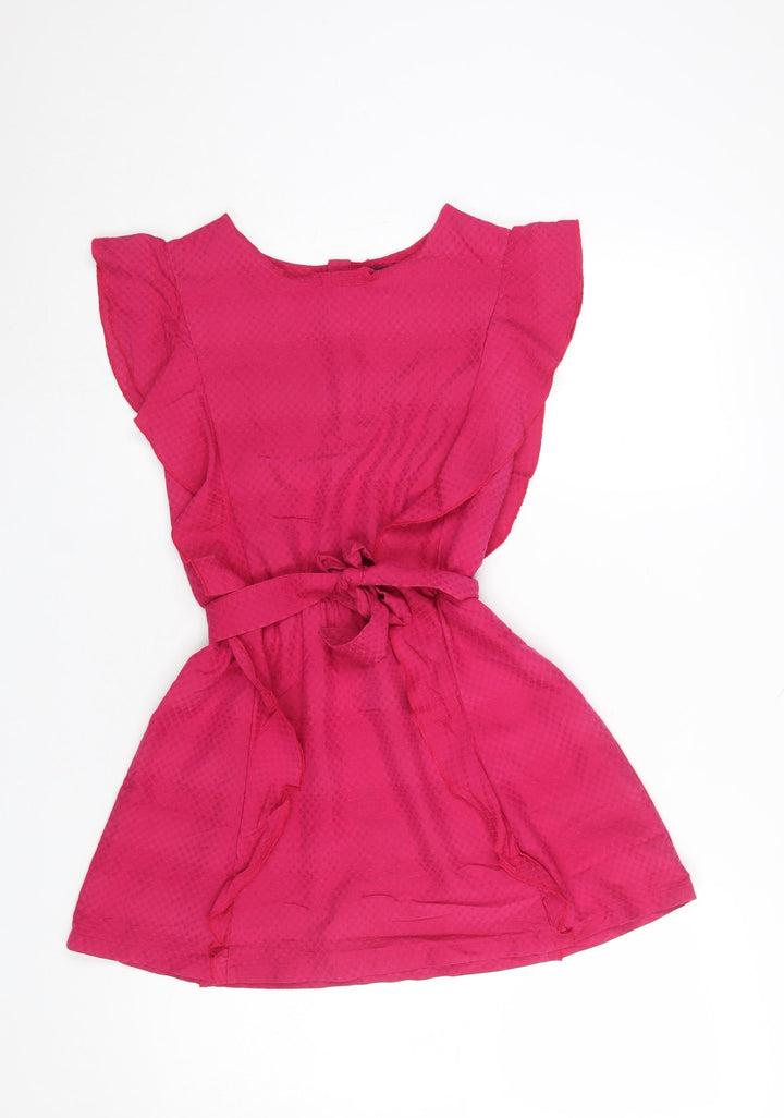 Kiabi Girls Pink A-Line Short Sleeve Belted Dress 10 Years