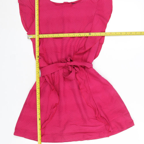 Kiabi Girls Pink A-Line Short Sleeve Belted Dress 10 Years