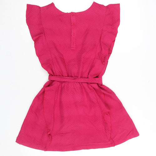 Kiabi Girls Pink A-Line Short Sleeve Belted Dress 10 Years