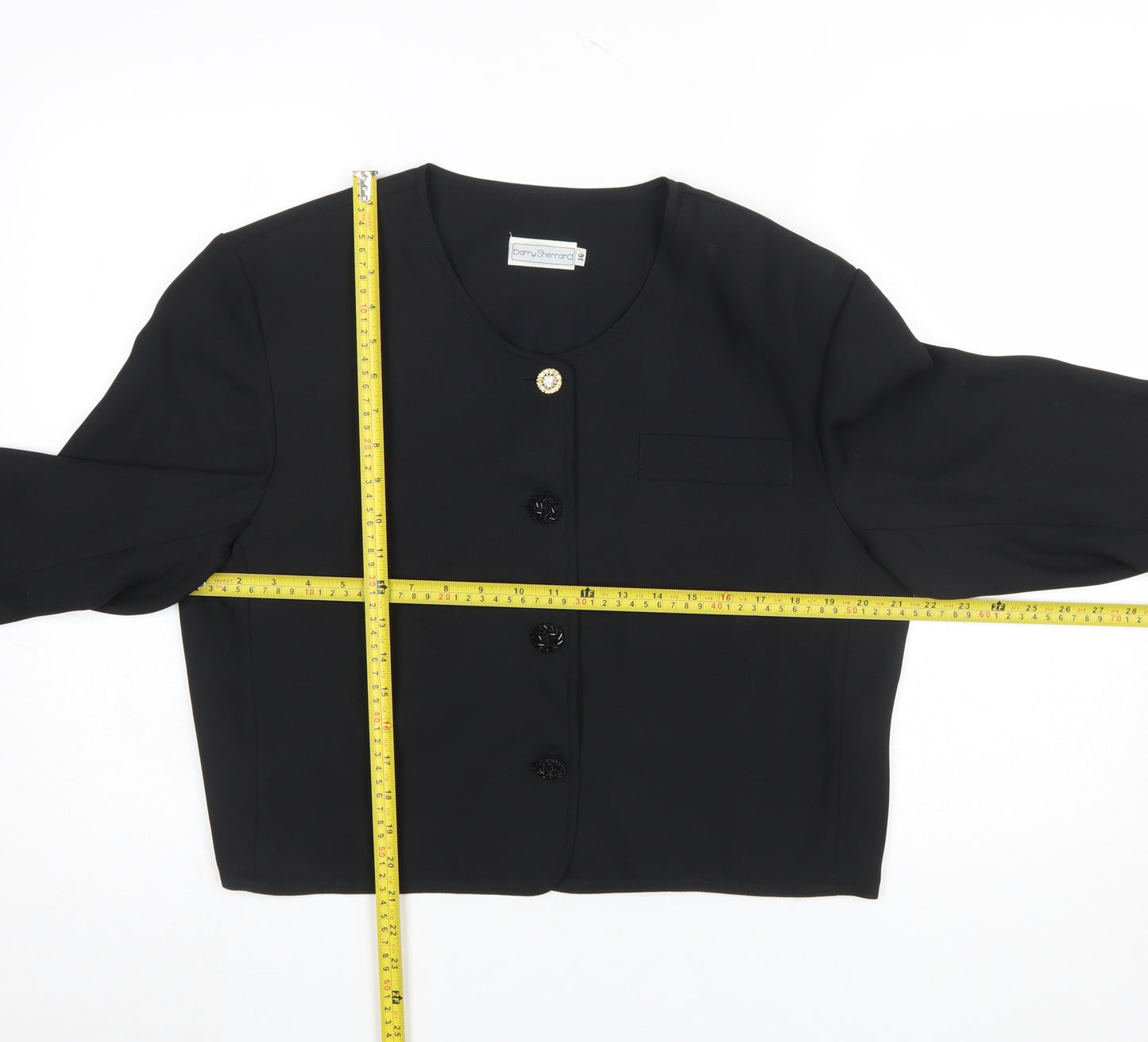 Barry Sherrard Women's Black Cropped Suit Jacket Size 16 Polyester