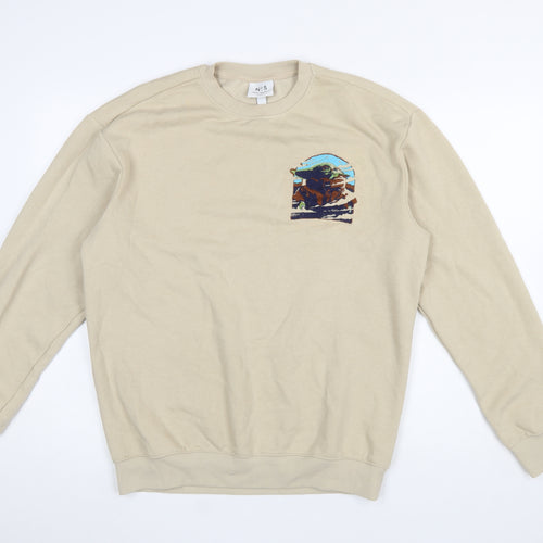 H&M Essentials Men's Beige Graphic Pullover Sweatshirt Size S Relaxed Fit