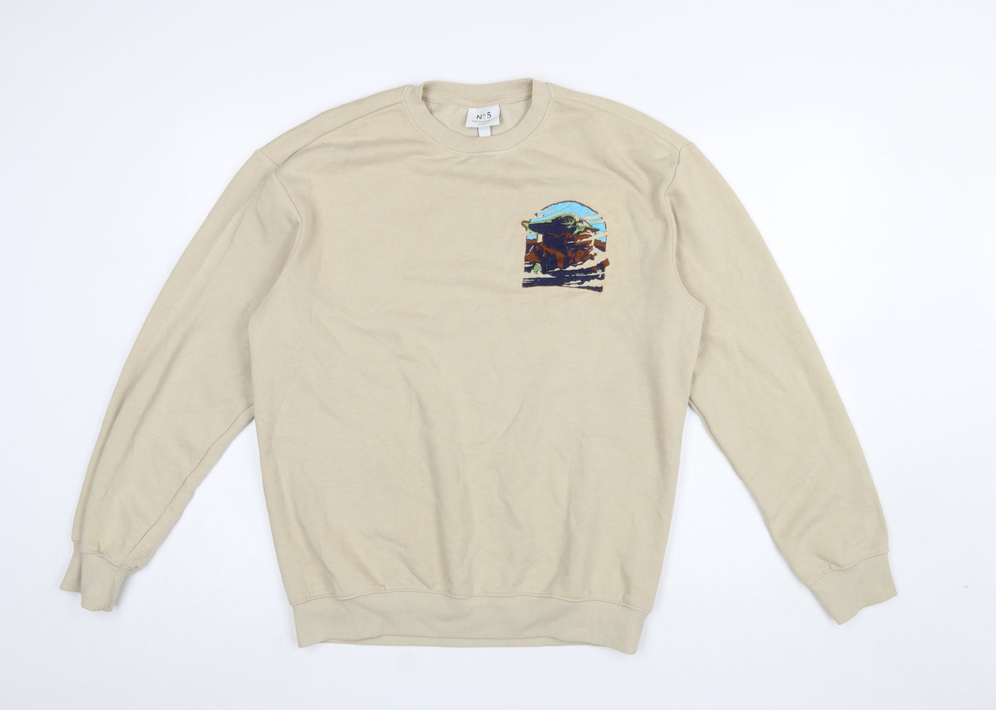 H&M Essentials Men's Beige Graphic Pullover Sweatshirt Size S Relaxed Fit