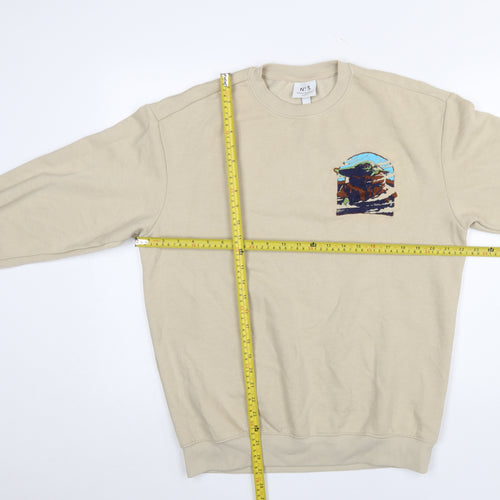 H&M Essentials Men's Beige Graphic Pullover Sweatshirt Size S Relaxed Fit