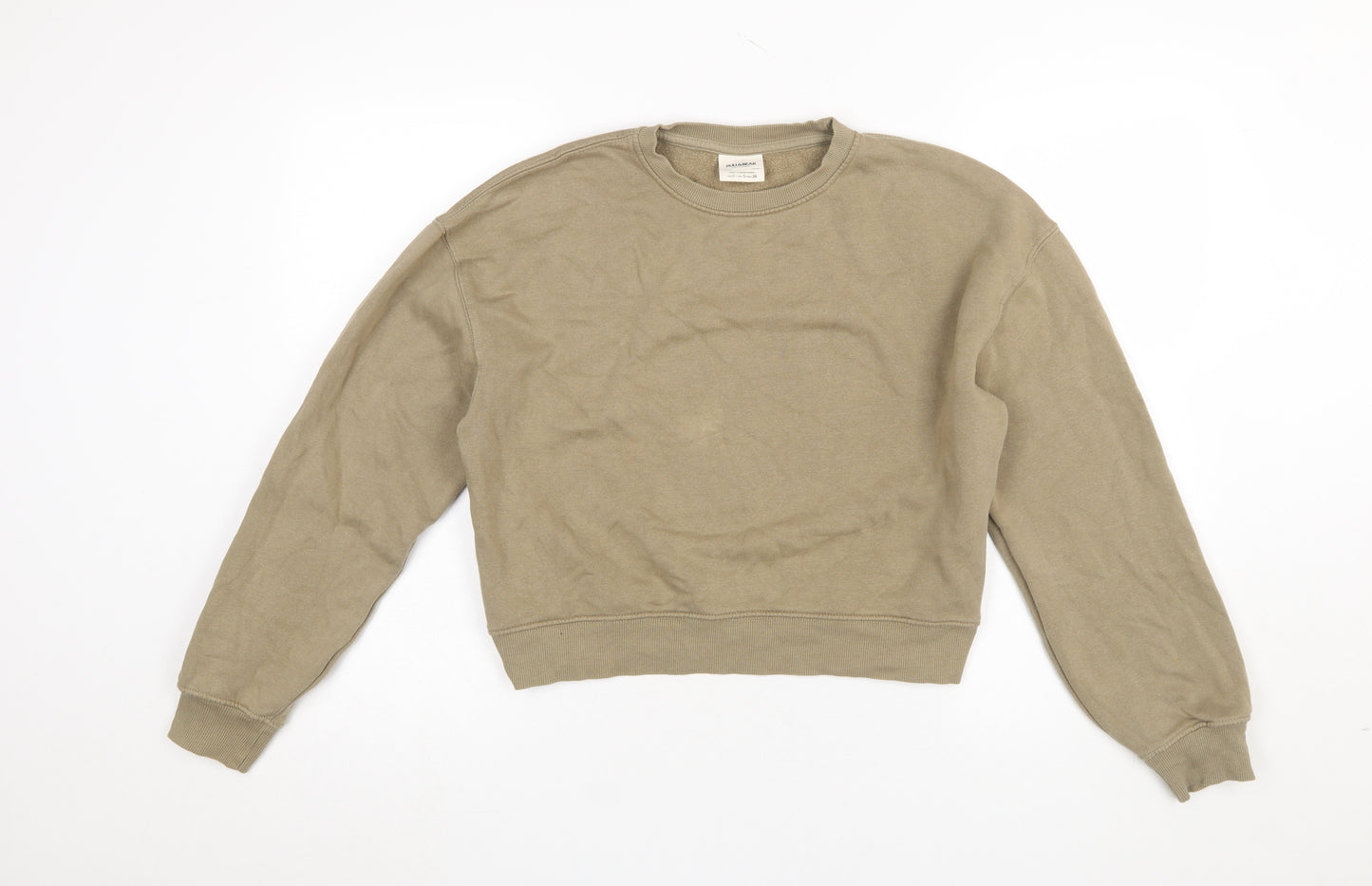 Pull & Bear Women’s Beige Cotton Crew Neck Pullover Sweatshirt Size S