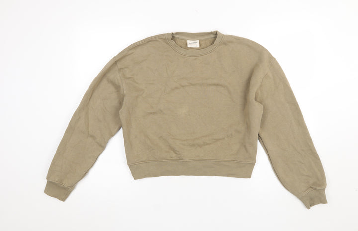 Pull & Bear Women’s Beige Cotton Crew Neck Pullover Sweatshirt Size S