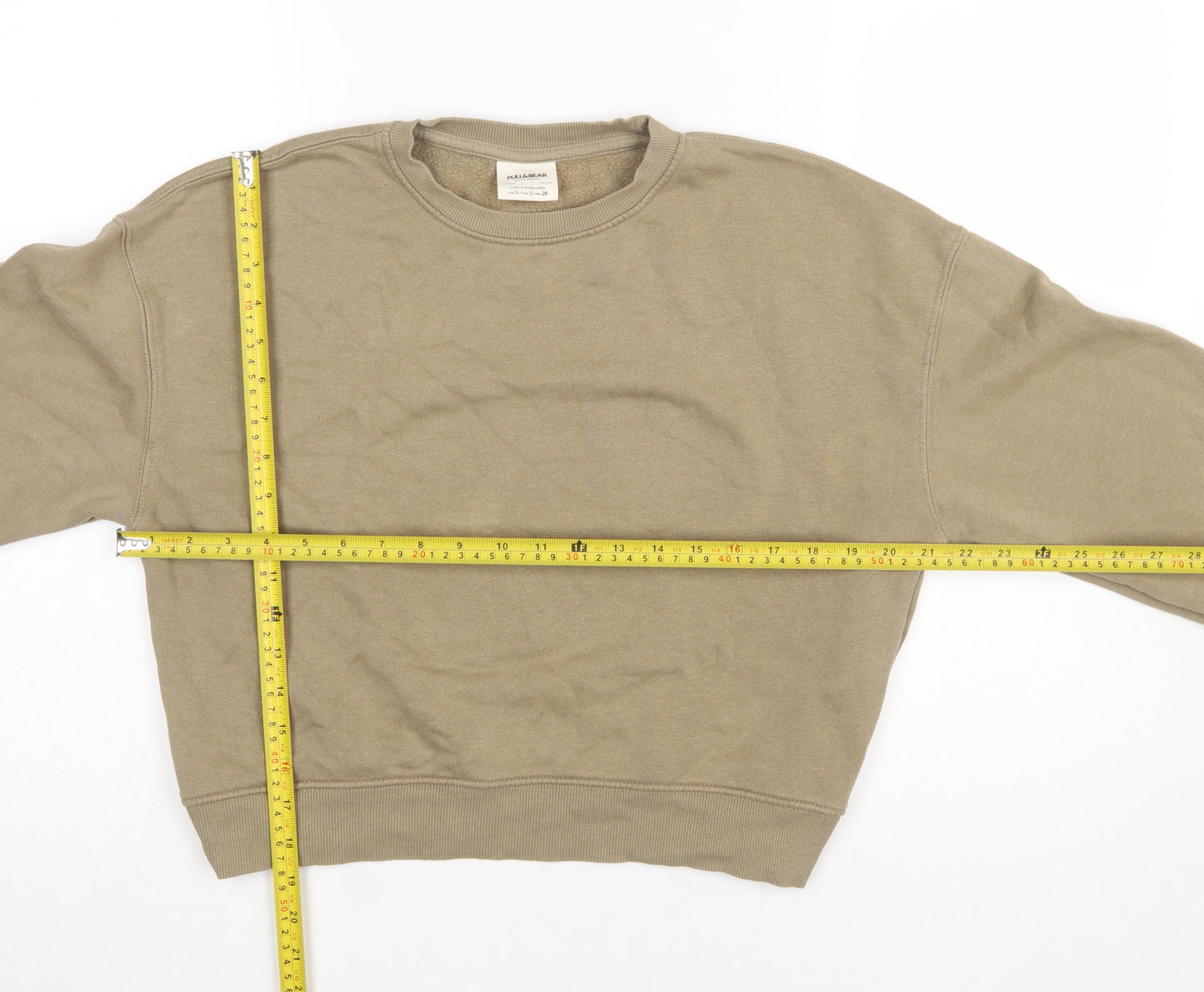 Pull & Bear Women’s Beige Cotton Crew Neck Pullover Sweatshirt Size S