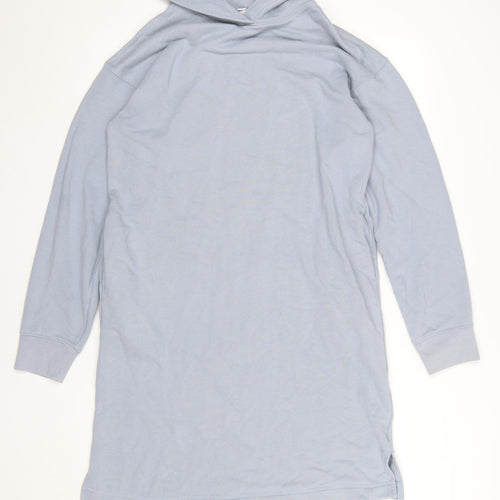 Uniqlo Women Blue Hooded Long Sleeve T-Shirt Dress Size S