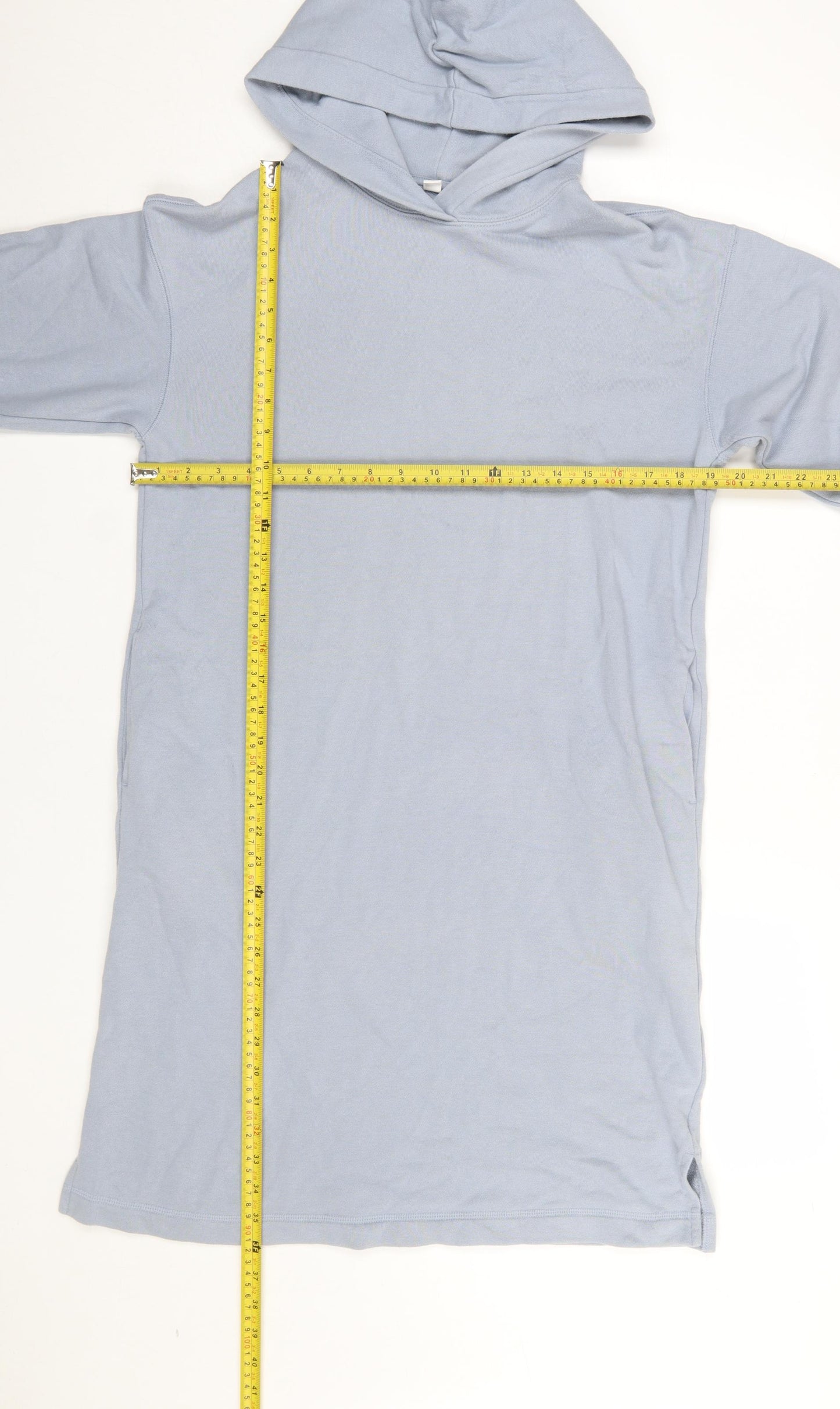 Uniqlo Women Blue Hooded Long Sleeve T-Shirt Dress Size S