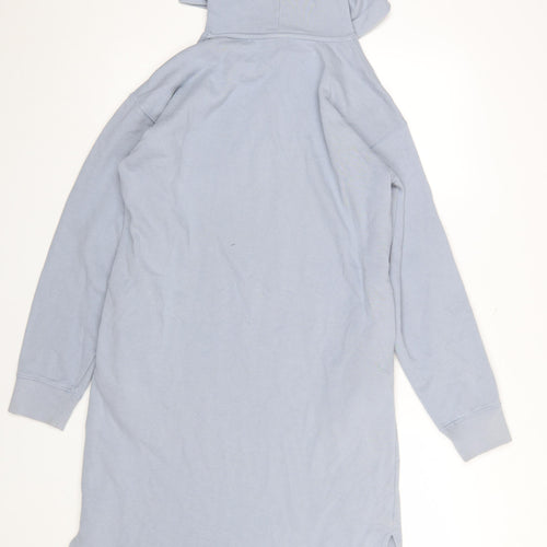 Uniqlo Women Blue Hooded Long Sleeve T-Shirt Dress Size S