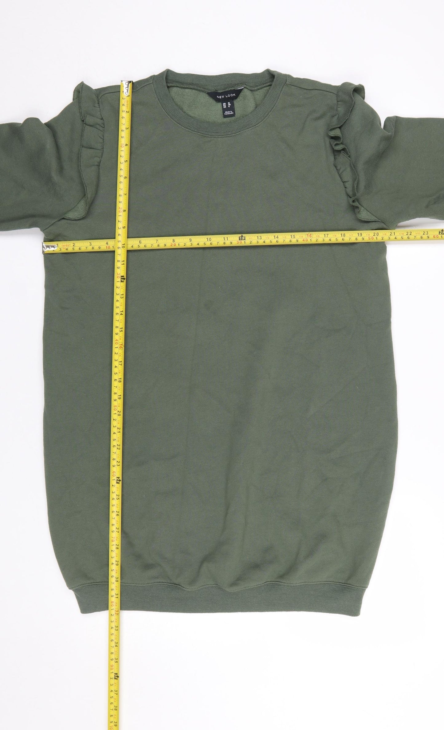 New Look Women's Green Ruffle Pullover Sweatshirt UK 12