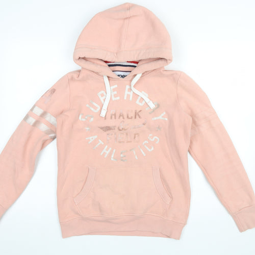 Superdry Women's Pink Pullover Hoodie UK 10 Track & Field Athletics Logo