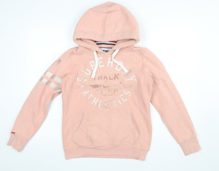 Superdry Women's Pink Pullover Hoodie UK 10 Track & Field Athletics Logo