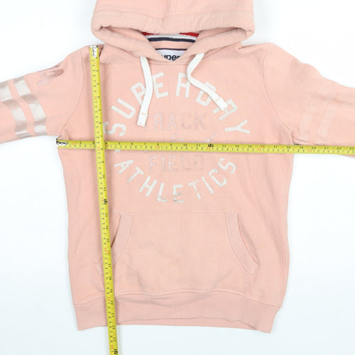 Superdry Women's Pink Pullover Hoodie UK 10 Track & Field Athletics Logo