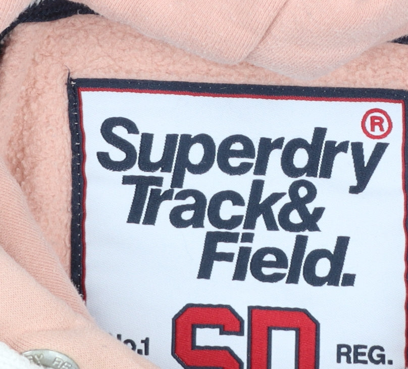 Superdry Women's Pink Pullover Hoodie UK 10 Track & Field Athletics Logo