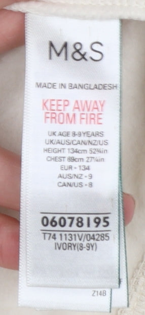 Marks and Spencer Girls Ivory Pullover Hoodie 8-9 Years Cotton Blend